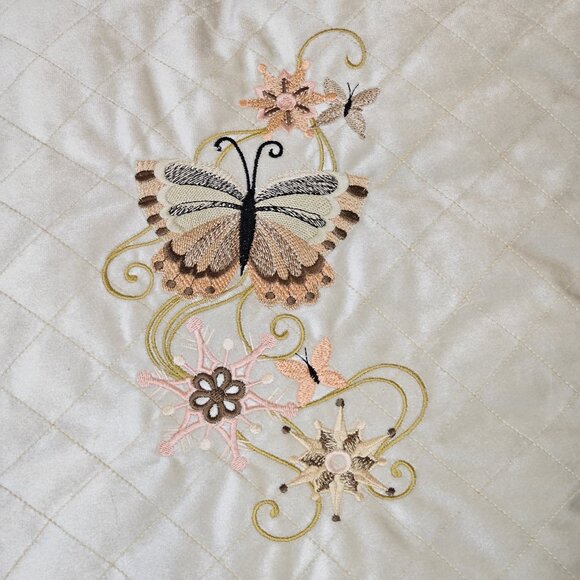 VTG Velour Embroidered Butterfly Decorative Pillow Brown Lace 20 Inches 70s 80s - Picture 2 of 8